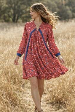 Natalie Martin Fiore Pinwheel Dress — Small Red Coastal Cowgirl Bali Boho NWOT